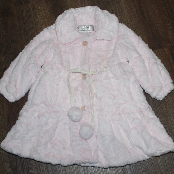 Toddler Girls Widgeon Light Pink Super Soft Faux Fur Winter Coat Button Front 2